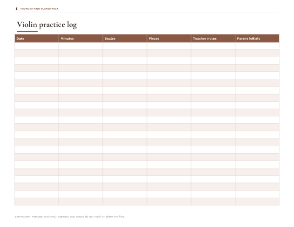 Preview of Printable Violin Practice Log
